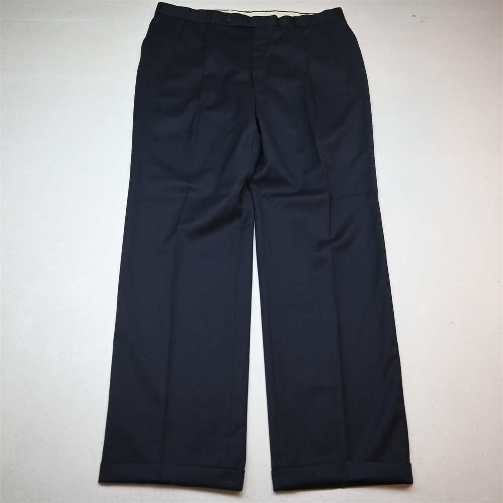 Vtg Bespoke 40x34 Blue Striped Wool Pleated Cuffed Classic Dress Mens Pants